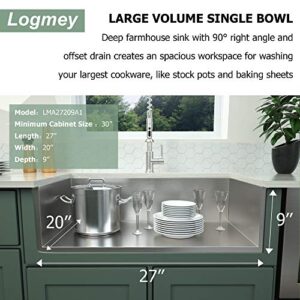 27 Farmhouse Sink Single Bowl - Logmey 27 inch Stainless Steel Kitchen Sink 18 Gauge Apron Front Single Bowl Kitchen Farm Sink