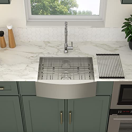 27 Farmhouse Sink Single Bowl - Logmey 27 inch Stainless Steel Kitchen Sink 18 Gauge Apron Front Single Bowl Kitchen Farm Sink