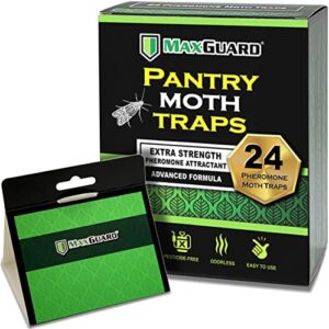 maxguard pantry moth traps (24 pack) with extra strength pheromones | non-toxic sticky glue trap for food and cupboard moths in your kitchen | trap and kill seed grain flour meal moths pests |