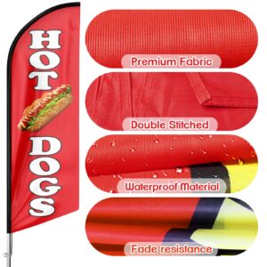 Hot Dogs Swooper Flag, Hot Dogs Feather Flags and Pole, Hot Dog Food Restaurant Advertising Swooper Flag Pole Kit with Ground Stake, Advertising Feather Banner Sign for Hot Dogs Business 11Ft (Red)