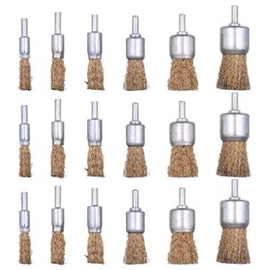 mixiflor 18 pack wire end brush set, wire brush for drill ,6 sizes 0.012" brass coated crimped wire wheel for drill 1/4 inch shank, for drill attachment