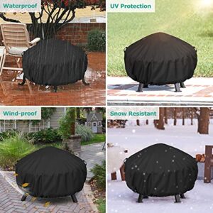 SunPatio Fire Pit Cover Round 44 inch, Heavy Duty Waterproof Fire Bowl Cover, Outdoor Patio Furniture Side Table Cover with Adjustable Drawstring and Handles, UV & Rip & Fade Resistant, Black