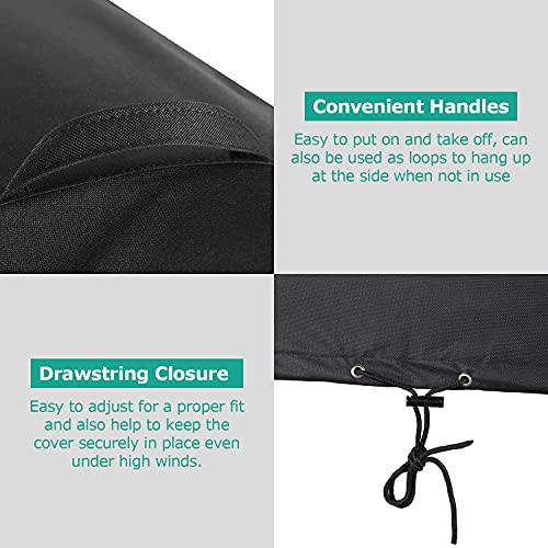 SunPatio Fire Pit Cover Round 44 inch, Heavy Duty Waterproof Fire Bowl Cover, Outdoor Patio Furniture Side Table Cover with Adjustable Drawstring and Handles, UV & Rip & Fade Resistant, Black