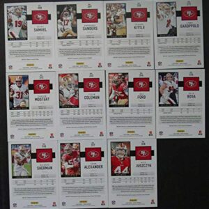 2020 Score Veteran San Francisco 49ers Team Set of 11 Cards: Deebo Samuel(#308), Emmanuel Sanders(#309), George Kittle(#310), Jimmy Garoppolo(#311), Raheem Mostert(#312), Tevin Coleman(#313), Dee Ford(#314), Nick Bosa(#315), Richard Sherman(#316), Kwon Al