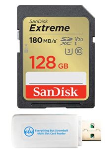 sandisk extreme 128gb sd memory card works with sony alpha a7c, a6600, a6100, a6400 mirrorless camera (sdsdxva-128g-gncin) u3 sdxc uhs-i bundle with (1) everything but stromboli micro & sd card reader