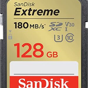 SanDisk Extreme 128GB SD Memory Card Works with Sony Alpha a7C, a6600, a6100, a6400 Mirrorless Camera (SDSDXVA-128G-GNCIN) U3 SDXC UHS-I Bundle with (1) Everything But Stromboli Micro & SD Card Reader