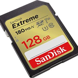 SanDisk Extreme 128GB SD Memory Card Works with Sony Alpha a7C, a6600, a6100, a6400 Mirrorless Camera (SDSDXVA-128G-GNCIN) U3 SDXC UHS-I Bundle with (1) Everything But Stromboli Micro & SD Card Reader