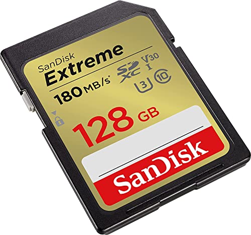 SanDisk Extreme 128GB SD Memory Card Works with Sony Alpha a7C, a6600, a6100, a6400 Mirrorless Camera (SDSDXVA-128G-GNCIN) U3 SDXC UHS-I Bundle with (1) Everything But Stromboli Micro & SD Card Reader