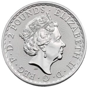 2022 UK 1 oz British Silver Britannia Coin Brilliant - Queen Elizabeth II on Obverse Pound Uncirculated