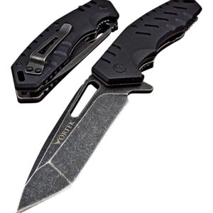 VORTEK Ball Bearing Pivot System Folding Pocket Knife, EDC Everyday Carry, 8Cr13MoV Stainless Steel Tanto Blade