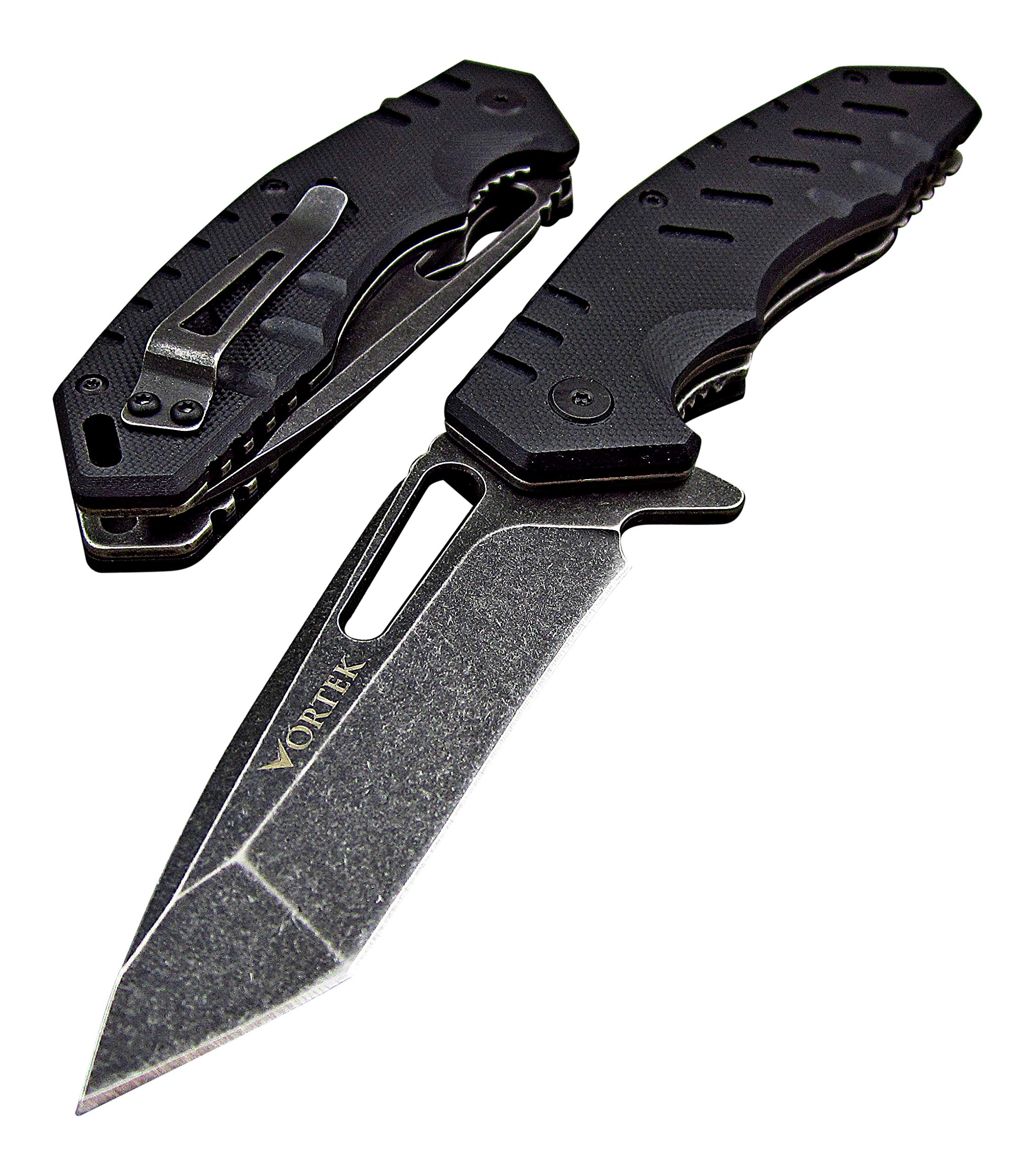 VORTEK Ball Bearing Pivot System Folding Pocket Knife, EDC Everyday Carry, 8Cr13MoV Stainless Steel Tanto Blade