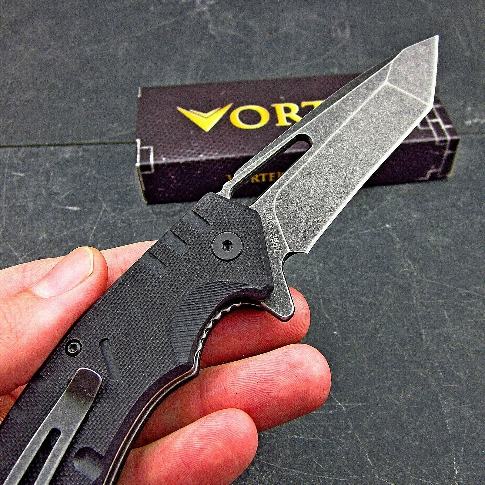 VORTEK Ball Bearing Pivot System Folding Pocket Knife, EDC Everyday Carry, 8Cr13MoV Stainless Steel Tanto Blade