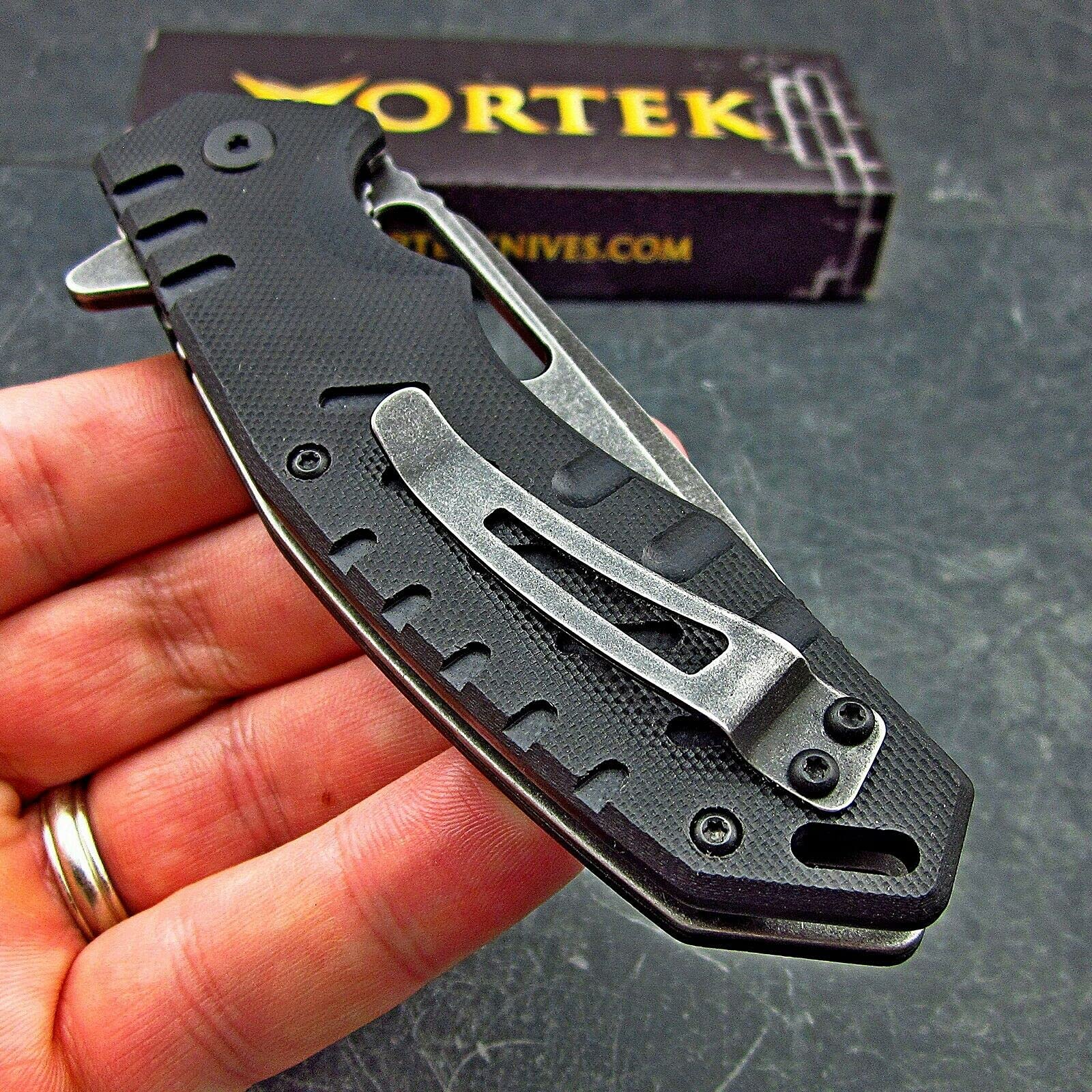 VORTEK Ball Bearing Pivot System Folding Pocket Knife, EDC Everyday Carry, 8Cr13MoV Stainless Steel Tanto Blade