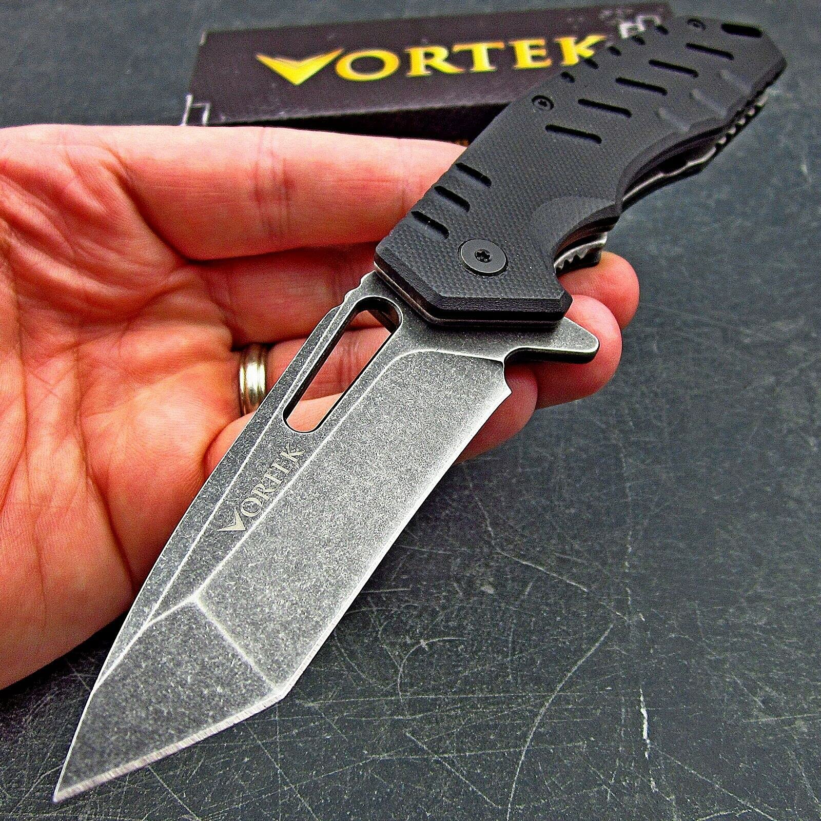 VORTEK Ball Bearing Pivot System Folding Pocket Knife, EDC Everyday Carry, 8Cr13MoV Stainless Steel Tanto Blade