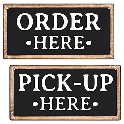 ATX CUSTOM SIGNS - Order Here and Pick Up Here Signs 2 Pack Black and White