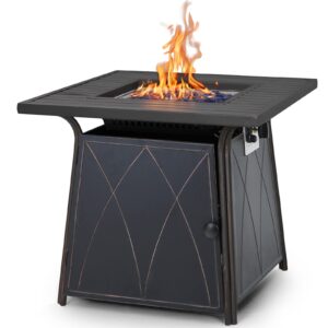 sophia & william gas fire pit table 28 inch 50,000btu square outdoor propane firepits 2 in 1 auto-ignition patio fireplace for outside with lid and blue fire glass, black