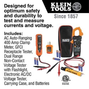 Klein Tools CL120VP Electrical Voltage Test Kit with Clamp Meter, Three Testers, Test Leads, Pouch and Batteries