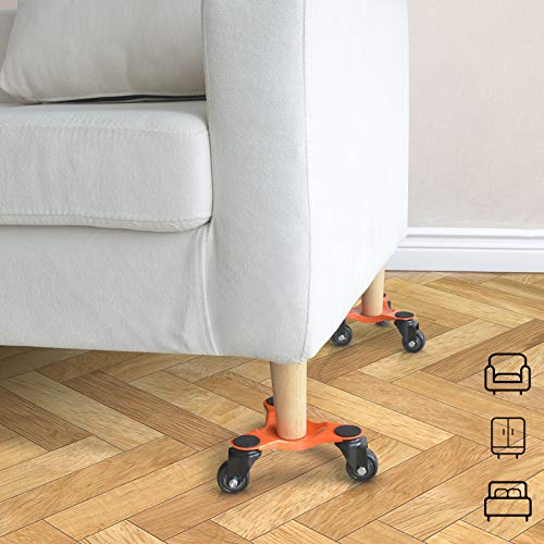 Ronlap Furniture Dolly, Furniture Movers with Wheels, 3 Wheel Dolly 4 Pack with Lifter, 6-Inch Steel Tri-Dolly, Pool Table Moving Dollys Heavy Furniture Roller Move Tools, 500Lbs Load Capacity, Orange