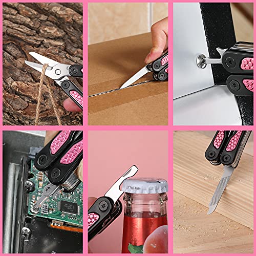 WORKPRO Pink Utility Knife & Multi Tool Set, Folding Box Cutter, Quick Change Blade, 8 in 1 Multi Function Scissor- Portable Pocket Tools for Outdoors, Camping, Fishing, Hiking - Pink Ribbon