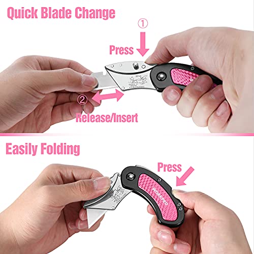 WORKPRO Pink Utility Knife & Multi Tool Set, Folding Box Cutter, Quick Change Blade, 8 in 1 Multi Function Scissor- Portable Pocket Tools for Outdoors, Camping, Fishing, Hiking - Pink Ribbon