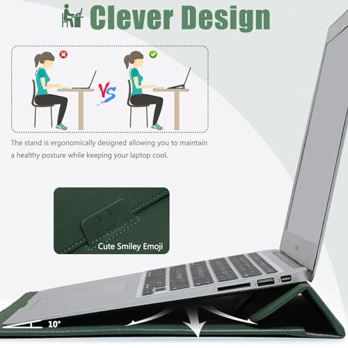 HYZUO 13 Inch Laptop Sleeve Case with Stand Feature Compatible with MacBook Air M2 A2681 13.6" Display, MacBook Air 13 M1 2018-2024, MacBook Pro 13 M2 M1 2016-2024, with Accessory Bag, Midnight Green