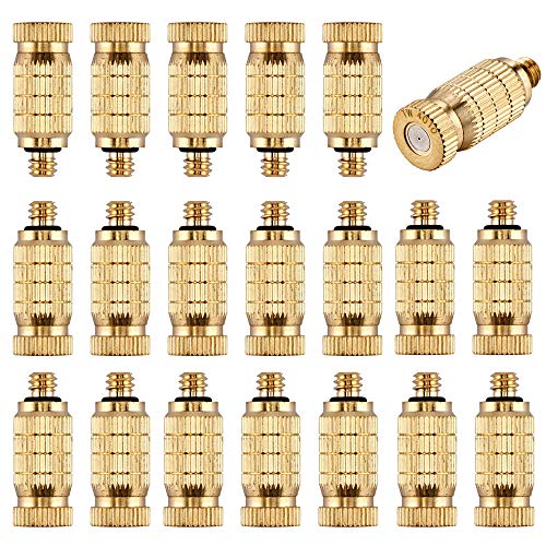 CozyCabin 20PCS Brass Misting Nozzles High Pressure Misting Water Mister Nozzle, for Garden Outdoor Misting System, 0.016" Orifice (0.4mm) Thread UNC 10/24