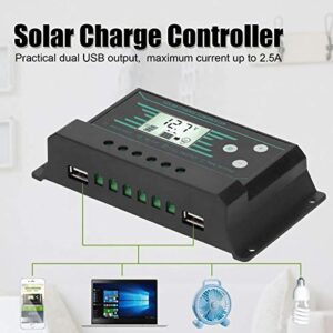 Solar Controller, Solar Panel Regulator Controller PWM Dual USB LCD Display 30A Controller 12V/24V for Lamp(z30)
