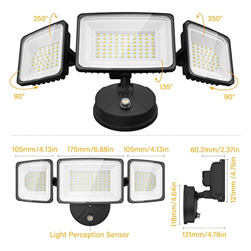 Onforu 100W Dusk to Dawn Led Outdoor Light, 9000LM Exterior Flood Security Lights, IP65 Waterproof 3 Adjustable Heads Security Lights Fixture, 6500K White Floodlights for Garage, Patio, Yard