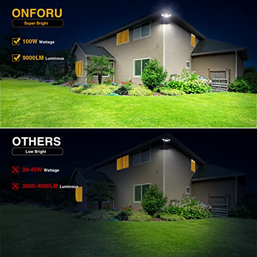 Onforu 100W Dusk to Dawn Led Outdoor Light, 9000LM Exterior Flood Security Lights, IP65 Waterproof 3 Adjustable Heads Security Lights Fixture, 6500K White Floodlights for Garage, Patio, Yard