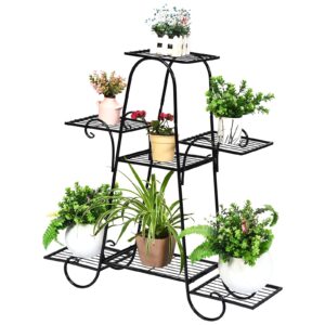 s afstar 7 tier plant stand, parisian style garden cart stand, multi-layer mental plant stand, plant flower pot display rack, pot holder for indoor outdoor plant stands for patio balcony (black)