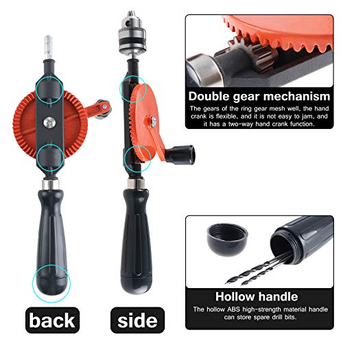 OCR Hand Drill Manual Crank Drill 1/4 inch (0.6mm-6mm) Precision Chucks Hand Drill With 2Pcs Drill Bit Set for Wood Plastic Acrylic Circuit Board Punching