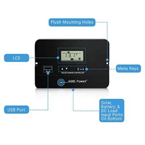 AIMS Power Flush Mount 10 Amp Solar Charge Controller 12/24V PWM