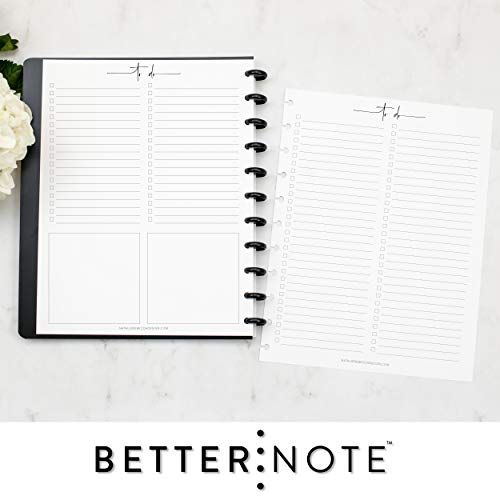 BetterNote To Do List Refill Pages for Discbound Notebooks, Fits Levenger Circa, Big Happy Planner, Staples Arc, TUL, Talia (Modern- 25 Sheets, 11-Disc, 8.5"x11")