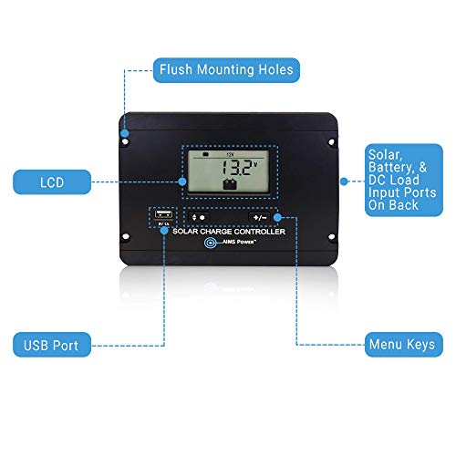 AIMS Power Flush Mount 30 Amp Solar Charge Controller 12/24V PWM