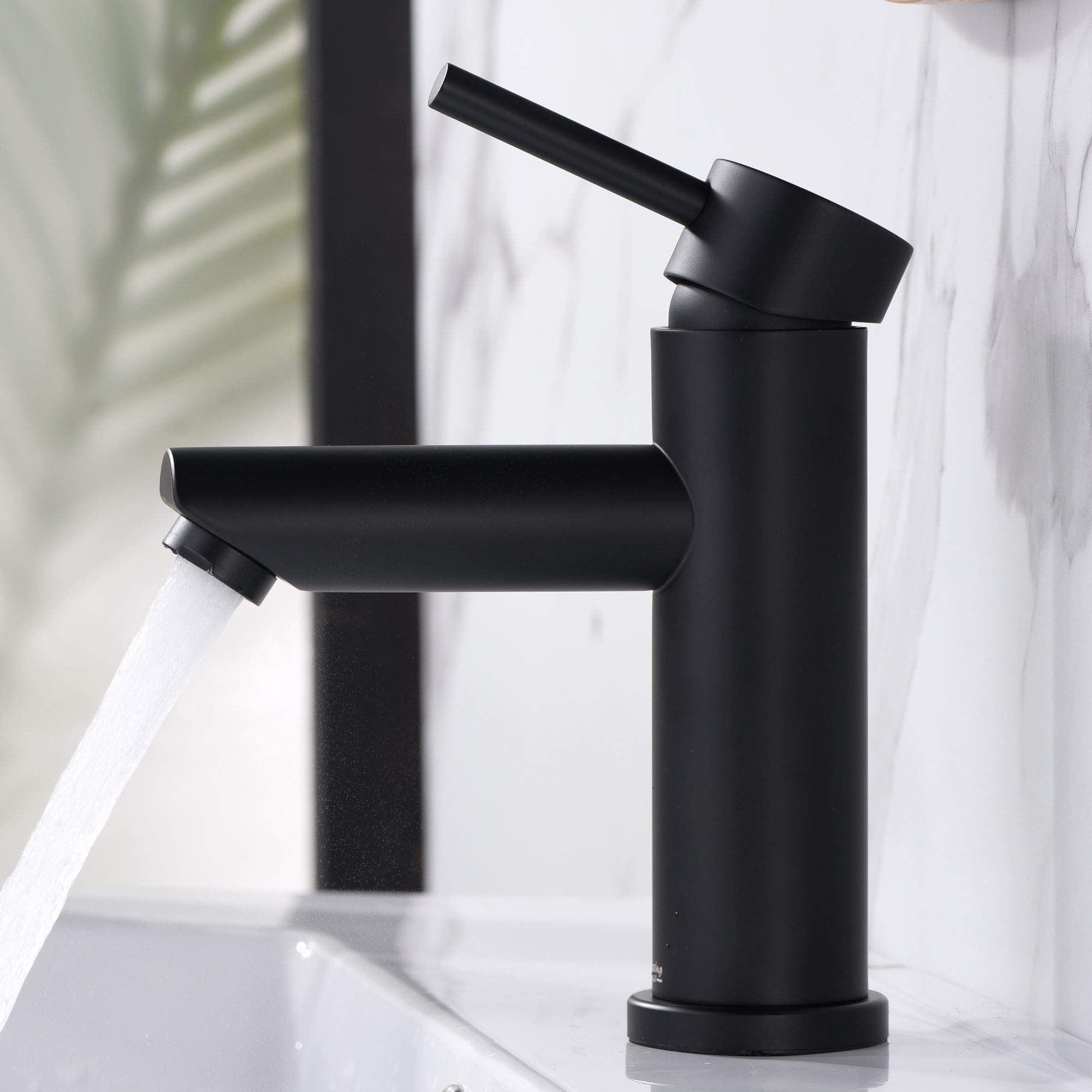 AMAZING FORCE Single Hole Bathroom Faucet Single Handle Bathroom Sink Faucet Matte Black Stainless Steel Basin Mixer Tap,Sink Drain & Deck Plate Not Included(Matte Black) 1.2 GPM