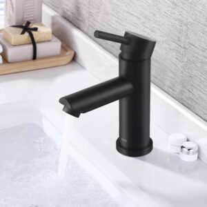 AMAZING FORCE Single Hole Bathroom Faucet Single Handle Bathroom Sink Faucet Matte Black Stainless Steel Basin Mixer Tap,Sink Drain & Deck Plate Not Included(Matte Black) 1.2 GPM