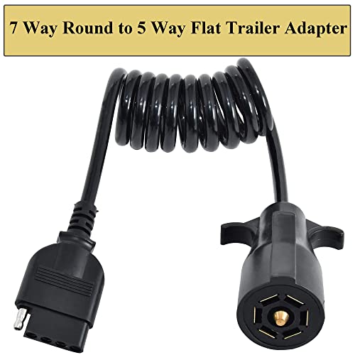 Oyviny 7 Way Round to 5 Way Flat Coiled Trailer Plug Adapter 7 Pin to 5 Pin Trailer Coiled Wiring Adapter Full Length 5 Foot (60 inches)