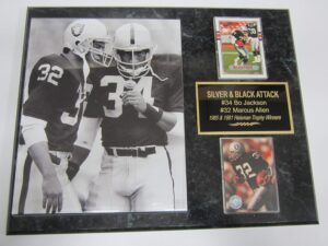 raiders bo jackson marcus allen 2 card collector plaque #2 w/8x10 bw photo