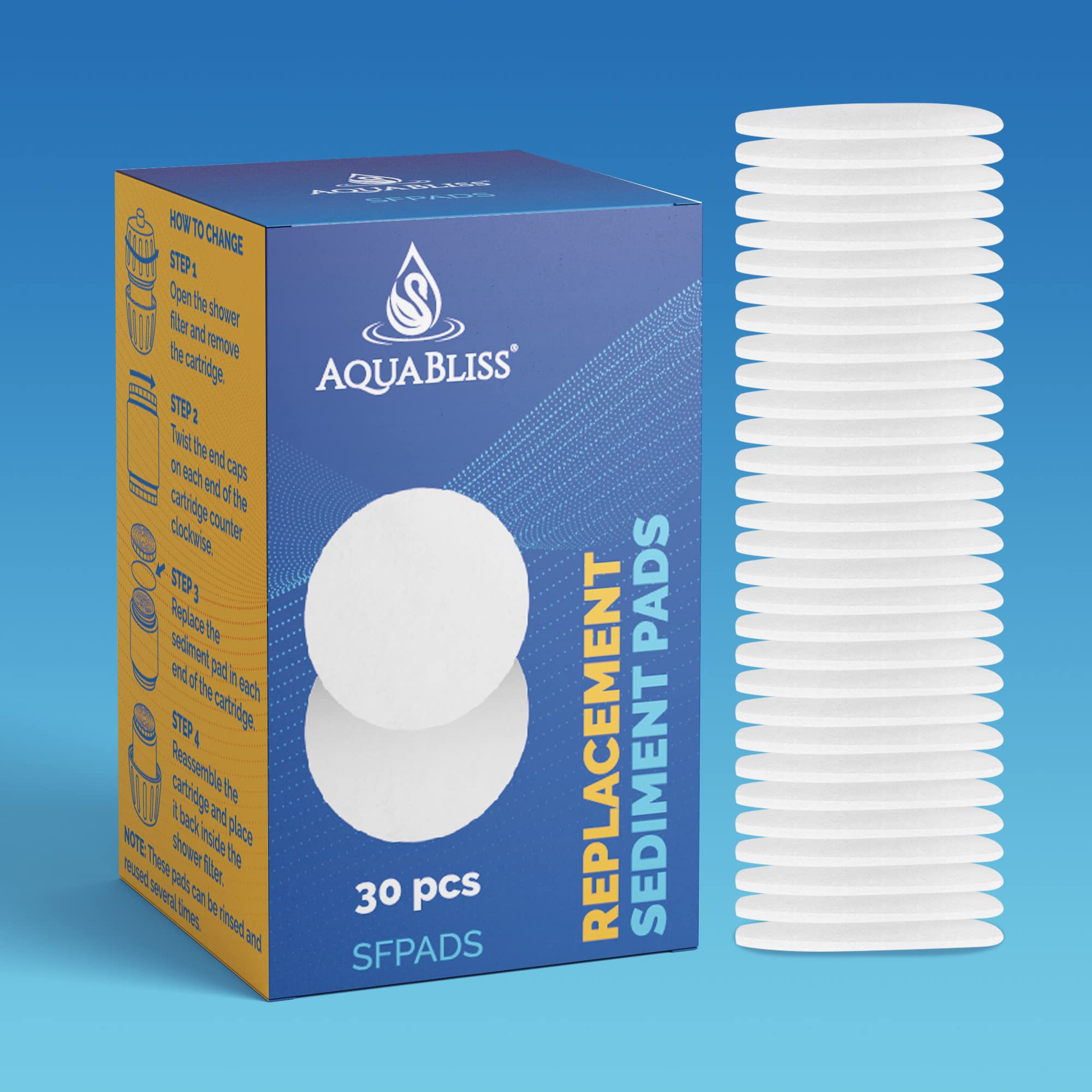 AquaBliss Shower Filter Sediment Pads - Protect your Skin & Hair from Rust, Dust, Sand and other impurities in your water. Compatible with SF400 & SF500-30-Pack