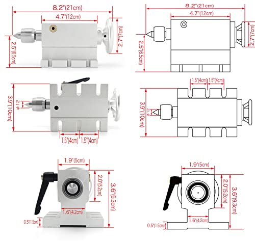 CNCTOPBAOS Engraving Machine Rotary 4th Axis,CNC Router Rotational Fourth A Axis,K12-100mm 4 Jaw Chuck Dividing Head,No Backlash Gapless Harmonic Gearbox Ratio 50:1+Nema23 Motor+65mm Tailstock