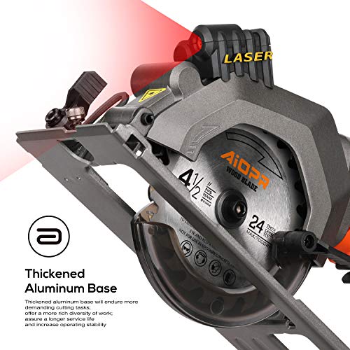 AIOPR 4Amp 4-1/2" Mini Circular Saw with Laser Guide, 24T TCT Blade (76602L)