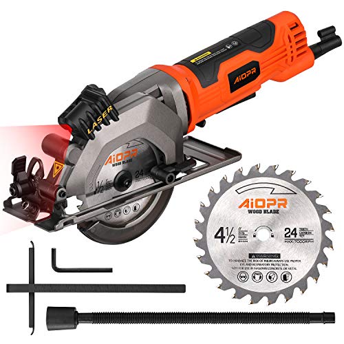 AIOPR 4Amp 4-1/2" Mini Circular Saw with Laser Guide, 24T TCT Blade (76602L)