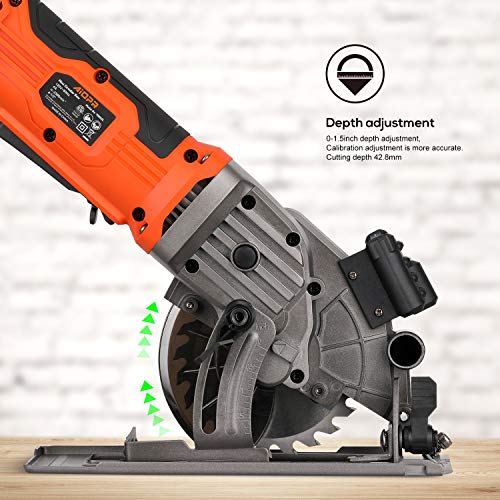 AIOPR 4Amp 4-1/2" Mini Circular Saw with Laser Guide, 24T TCT Blade (76602L)