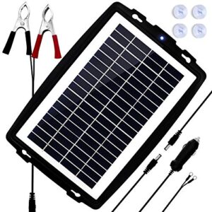 megsun 12 volt 10w solar car battery maintainer trickle chargers kits, portable waterproof solar panel charging kit for car, boats, rv, trailer, camper, automotive, motorcycle, snowmobile. (10w)