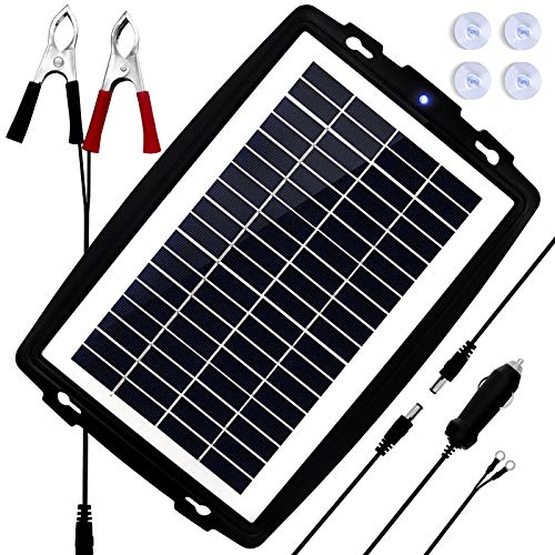 MEGSUN 12 Volt 10W Solar Car Battery Maintainer Trickle Chargers Kits, Portable Waterproof Solar Panel Charging Kit for Car, Boats, RV, Trailer, Camper, Automotive, Motorcycle, Snowmobile. (10W)