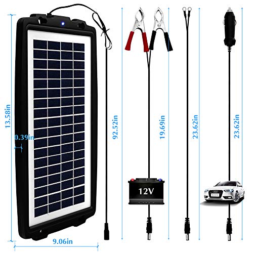 MEGSUN 12 Volt 10W Solar Car Battery Maintainer Trickle Chargers Kits, Portable Waterproof Solar Panel Charging Kit for Car, Boats, RV, Trailer, Camper, Automotive, Motorcycle, Snowmobile. (10W)