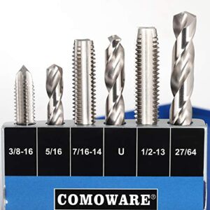 COMOWARE Drill and Tap Sets, HSS Jobber Length Drill Bits with Metal Indexed Case | 18-Piece, 6-32 to 1/2"-13 Tap Sizes