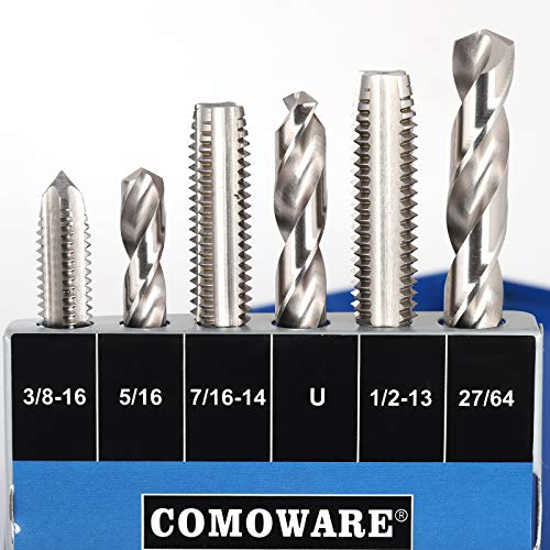 COMOWARE Drill and Tap Sets, HSS Jobber Length Drill Bits with Metal Indexed Case | 18-Piece, 6-32 to 1/2"-13 Tap Sizes