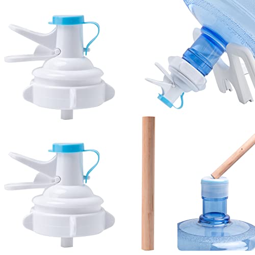 OHOH 2 Pack Water Dispenser Valve, Water Jug Dispenser Valve Water Jug Cap Bottle Spout Reusable Plastic Spigot Faucet with Dustproof Cap and Wood Stick for 55mm Non Threaded Crown Top Drinking Bottle