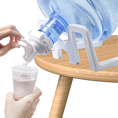 OHOH 2 Pack Water Dispenser Valve, Water Jug Dispenser Valve Water Jug Cap Bottle Spout Reusable Plastic Spigot Faucet with Dustproof Cap and Wood Stick for 55mm Non Threaded Crown Top Drinking Bottle